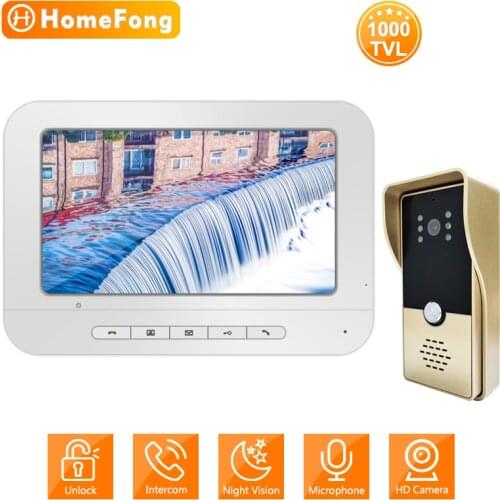 HomeFong Video Door Phone 1000 TVL 7 Inch Screen Visual Intercom Waterproof Function Night Vision HD Camera Visual Doorbell