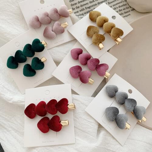 Fashion Korea Velvet Heart Gold Hair Clips Sweet Bangs Barrettes Fashion Side Hairpin Hair Accessories Headwear for Women
