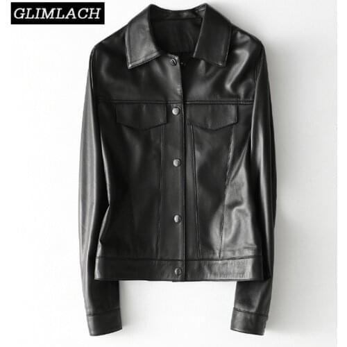 Spring Women Single Breasted Leather Jacket Casual Ladies Genuine 100% Sheepskin Real Leather Short Coats Female High Quality