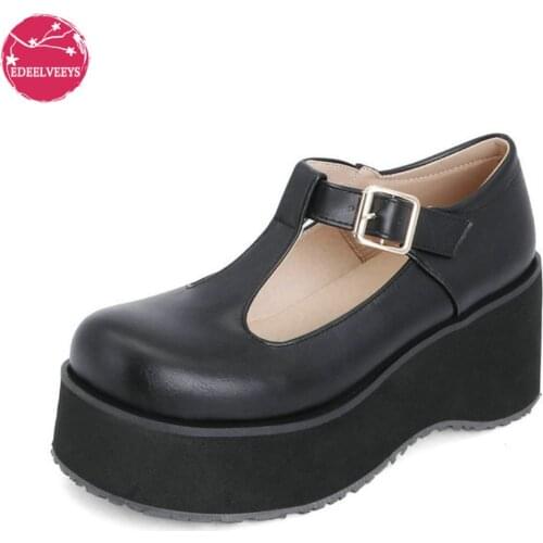 Womens T-Strap Chunky Heel Goth Platform Mary Jane Lolita Shoes Punk Thick High Platform Cosplay Flats Round Head French Romance