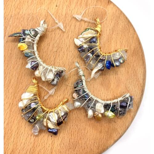 1pc Crystal with Natural Freshwater Pearl Pendants Manual Winding Irregular Shape DIY for Making Fashion Necklace 15x40-20x50mm