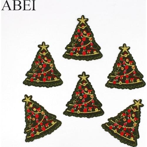 10pcs/lot Iron On Christmas Tree Appliques for Clothes Hats Jeans Diy Stickers Handmade Xmas Patchwork Garment Accessories Badge