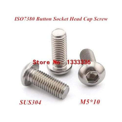 100pcs M5*10 ISO7380 Stainless Steel A2 Button Head Socket Screw / SUS304 Bolt M5x10mm