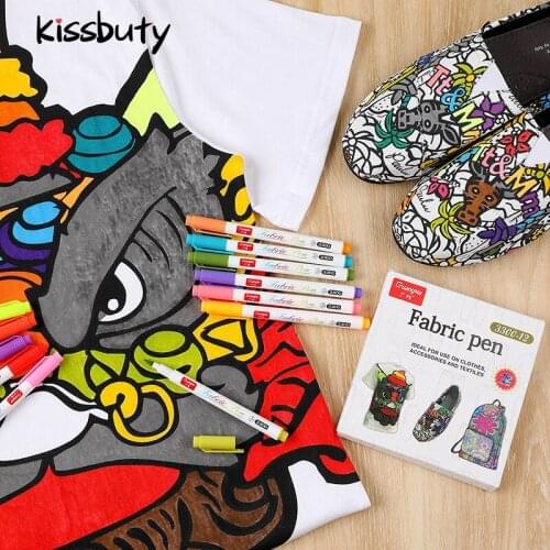 12/24 Colors Fabric Markers Pens Permanent Paint Marker Fabric Pen Art Markers Clothes Canvas T-shirt Shoes Cap Bag Pillowcase