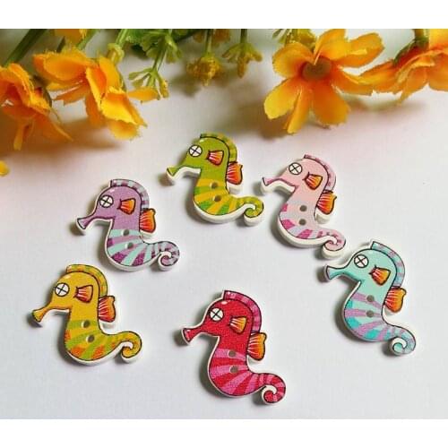 120PCs MIxed Color Hippocampus Wooden Button 2 Holes DIY Scrapbooking Supplies Decorative Crafts Sewing Tools Crafts