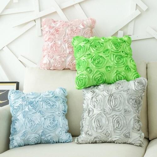 3D Roses Embroidered Cushion Cover Pillowcase Wedding Home Decorative Sofa Pillows