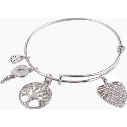 5PCS Fashion Silver Color Tone Life of Heart Bangle Bracelet#91124