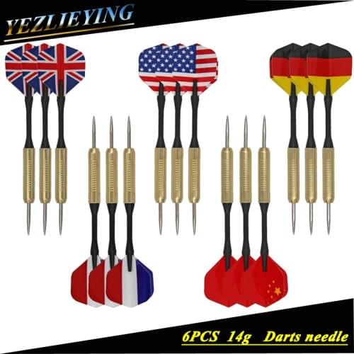 6Pcs 16g Professional Steel Tip Darts With Copper Shaft Dart Flights Qualtiy Nice Flights Yellow Barrel Dardos Gift