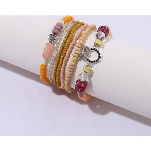6pcs/set Vintage Charm Beads Bracelet & Bangle For Women Bohemian Crystal Owl Multilayer Bracelet Set Female Jewelry Gifts