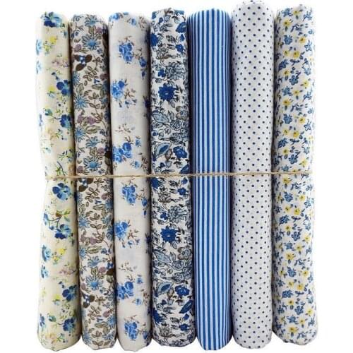7pcs Fresh Blue Cotton Fabric Fat Quarter Bundle Sewing Quilting Patchwork Textile Tilda Doll Craft Cloth 50*50cm