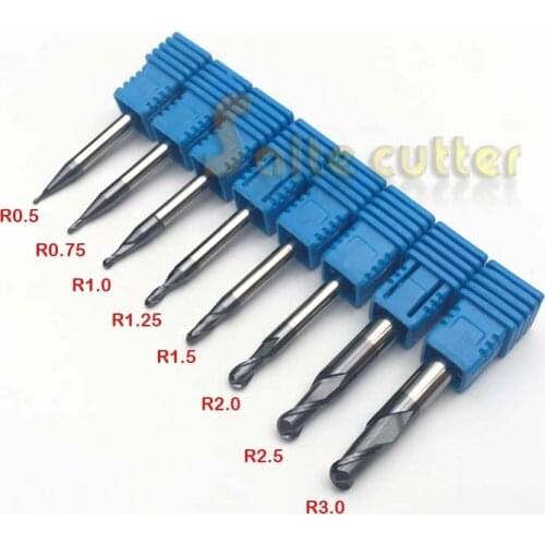 8PCS Tungsten Steel Carbide double flute End Mill Bit Milling Cutter Tools Ball Nose CNC Router R 0.5,0.75,1,1.25,1.5,2,2.5,3mm