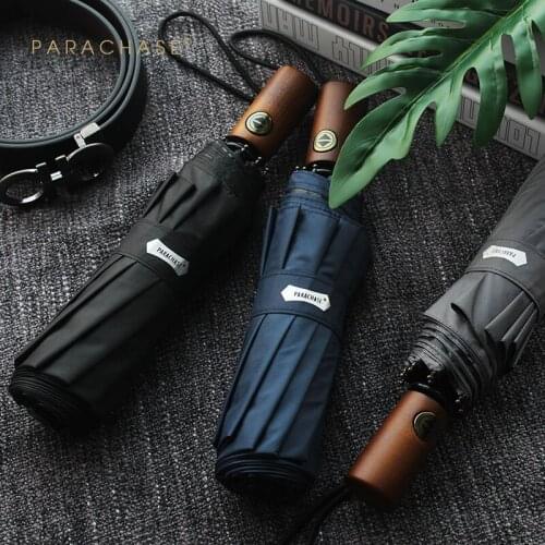 Large Full Automatic Umbrella Men Business Women Wooden Handle Folding Umbrellas Sunscreen Uv Protection Parasol Windproof Y6S