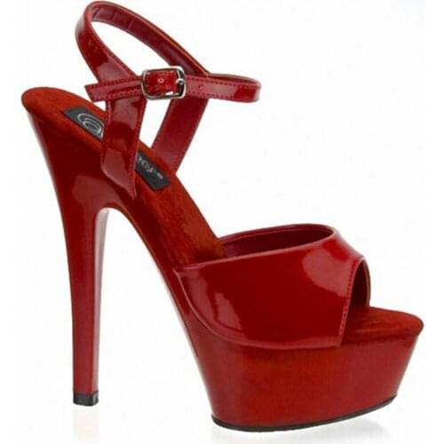 Fashion 2020 Summer Womens Sandals Patent Leather Buckle Strap 15CM Thin High Heels waterproof Party Wedding womens shoes Red