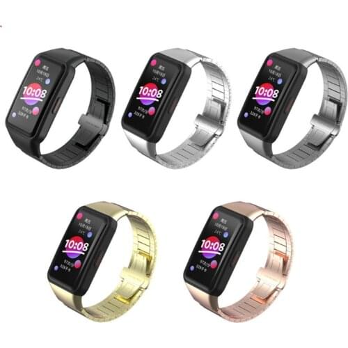 Stainless Steel Bracelet Smart Watch Strap For -Huawei Honor Band 6 Smart Watch Double Snap Buckle Solid Stainless Steel Strap