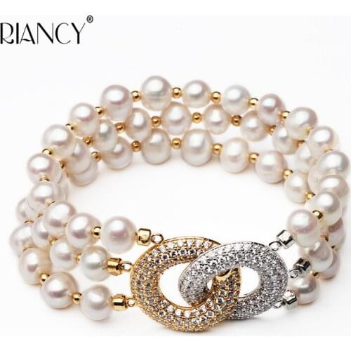 Fashion truly Natural Freshwater three rows personality white Pearl Bracelet Pearl Jewelry for Women wedding gift