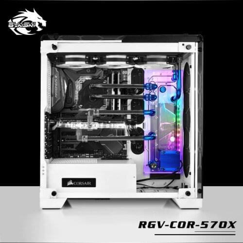 BYKSKI Acrylic Board Water Channel Solution use for CORSAIR 570X Computer Case for CPU and GPU Block / 3PIN RGB / Combo DDC Pump
