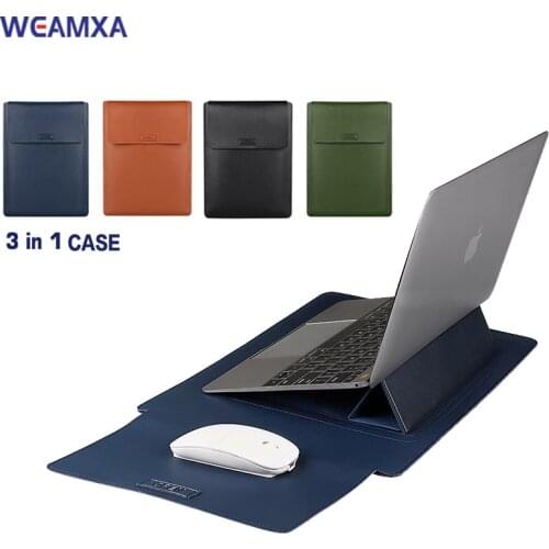 Laptop Sleeve case stand 13.3 14.1 15.4 inch waterproof 3 in 1 leather Pouch Bag For Macbook Air pro 13 14 15 Huawei Matebook HP