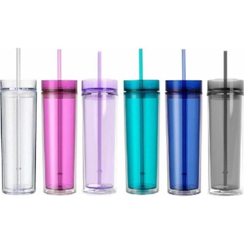 16oz Colorful Acrylic Straight Drinking Cup 480ml Double Wall Water Cups with Lid and Straw WB1105