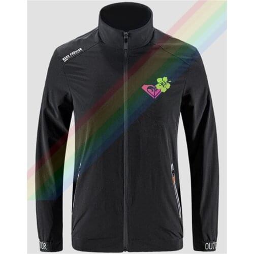 Ro-xy Pink Hearts And Green Grass Logo Breathable Jacket Outdoor Zippered Comfortable Light Soft Fashion Casual Front Printing