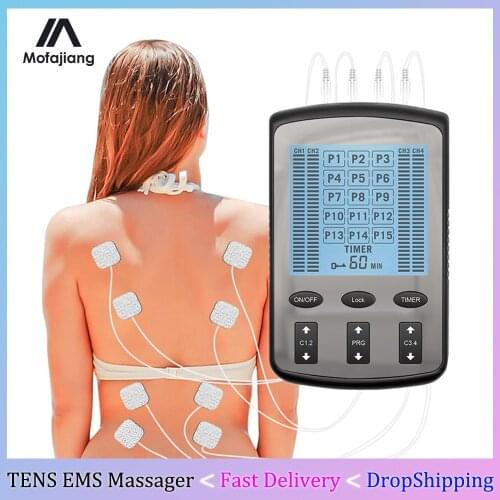Electronic TENS EMS Pulse Therapy Body Massager 4 Channel Muscle Stimulator Electrodes Pain Relief Stimulation Massage Machine
