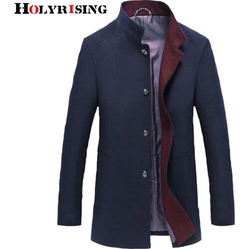 Holyrising Men Abrigo Hombre Wool Stand Collar Male Peacoat Single Breasted Woolen Coats Warm Wool & Blends Man Overcoat 18569-5