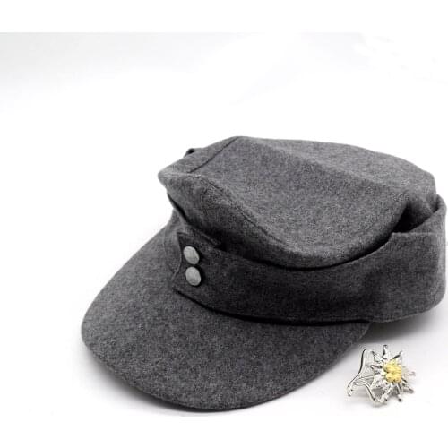 WWII German WH Elite EM M43 Panzer Wool Field Cap Hat Gray +EM Edelweiss Mountain badge