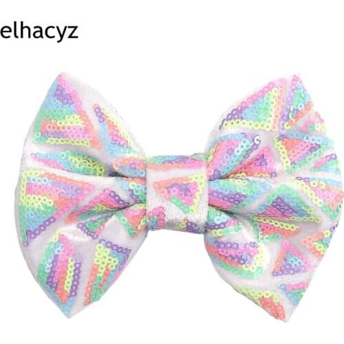 10pcs/lot Classical Rainbow Sequins Embroidery Velvet 4''/5" Hair Bow Barrette DIY Hair Accessories For Girl 2021 Headwear Clip