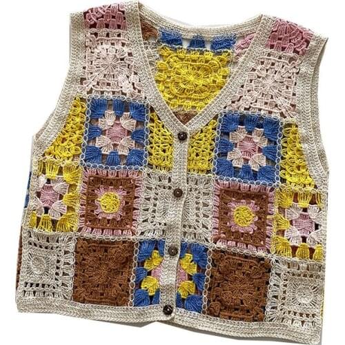 Summer new style Korean retro colorful crochet sleeveless top women
