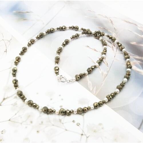 Lii Ji 925 Sterling Silver Choker Necklace Real Freshwater Pearl Pyrite Shining Necklace Women Jewelry Gift