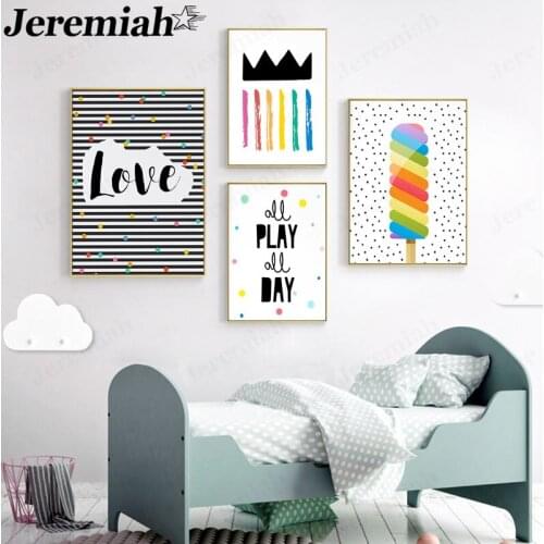 Cartoon Rainbow Canvas Painting Ice Cream Color Letter Poster Wall Art Picture Print Modern Children Room Corridor Home Decor