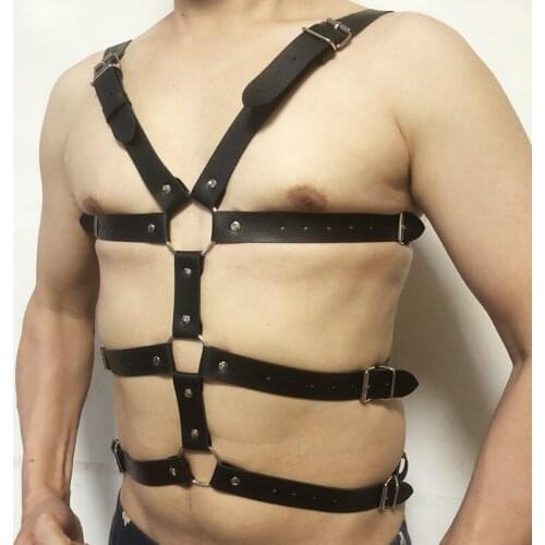 Top male gay bondage Leather Chest BDSM Body Bondage Cage Adjustable Harness Belts Strapless suspensorios gays Sexy nighclubwear