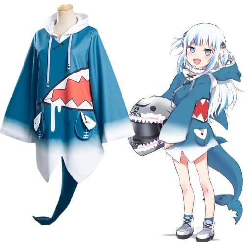 New Hololive Gawr Gura Cosplay Costumes ENG Blue Shark Suits Dress Hat Tail Wig Full Sets Halloween Women Cute Dresses For Girls