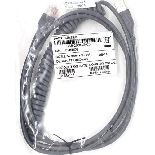 New CBA-2208-UNC3 3M lS2208 Usb Coiled Usb Cable For Motorola Symbol LS2208 LS1203 Li2208 Barcode Scanner Reader