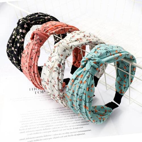 Knotting Hair Hoop Chiffon Women Headband Floral Pattern Hair Accessories 7cm Wide Top Knot Girls Hairband Bezel Headdress