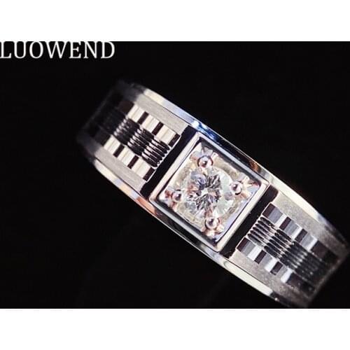 LUOWEND 18K White Gold (AU750) Engagement Ring Anniversary Bague Gold Rings Natural Diamond Ring for Men Wedding New Fashion