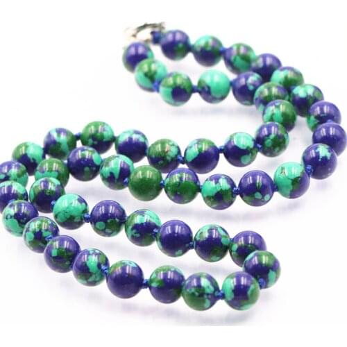Charming Lapis lazuli Chrysocolla Azurite Beads Necklace 8 10mm Round Stone Chain Strand Necklaces for Women Gift Jewelry A722