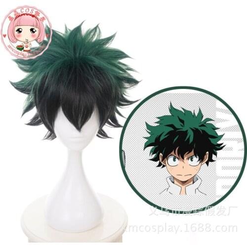2019 New My Boku no Hero Academia Izuku Midoriya Short Green Black Heat Resistant Cosplay Costume Wig Ombre Synthetic Hair