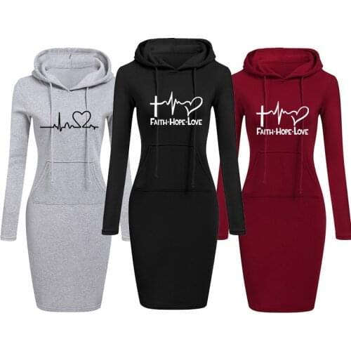 Fashion Plus Size Autumn Winter Sweatshirt Dresses for Women Pocket Hooded Casual Dress Solid Color Long Sleeve Dress Kleid