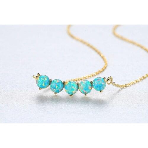 GIRLS' Gift Authentic 925 Sterling silver synthesis Opal Stones Round Pendant Necklace Jewelry TLX895