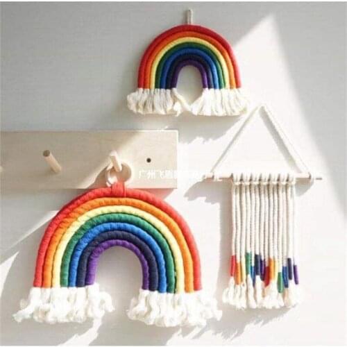 Ins Kids Room Rainbow Tassel Hanging Decoration Hand-woven Rainbow Ornaments Wall Hanging Decor Home Room Chrismas Decorations