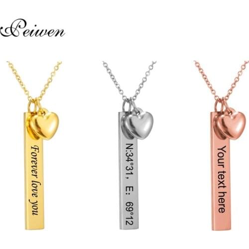Personalized Custom Bar Name Necklace Stainless Steel Heart Pendant Necklaces Women Men Gold Engraving Nameplate Choker Necklace