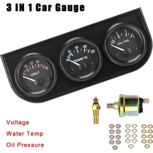 2" 52mm 3 in 1 Car Meter Universal 12V Oil Pressure Gauge with Sensor Oil Temp +Water Temp +Volt meter Triple Kit Dashboard