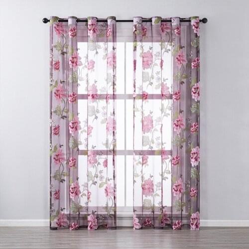 Floral Sheer Curtains for Living Room Purple Tulle Curtains for Childrens Bedroom, Window Treatments Customized Home Decor