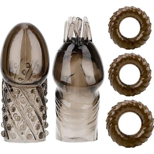 Crystal Glans Sleeve Sex Toys For Men Cock Rings Ejaculation Delay Male Penis Rings Enlargement Penis Extender 5pcs/set