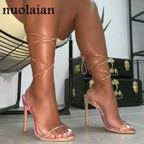 11CM Womens Ankle Strap Pumps Summer High Heels Sandals Woman High Heel Shoes Ladies Wedding Pump Shoe Gladiator Chaussure