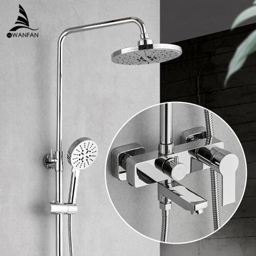 Shower Faucets Brass Chrome Bathtub Faucet Round Tube Single Handle Top Rain Shower With Slide Bar Wall Water Mixer Tap 877007L