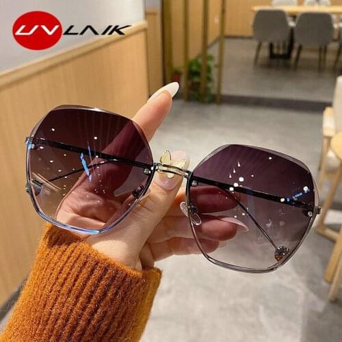UVLAIK Fashion Rimless Sunglasses Women Retro Classic Designer Sun Glasses Female Metal Ladies Eyewear Blue Pink Shades UV400