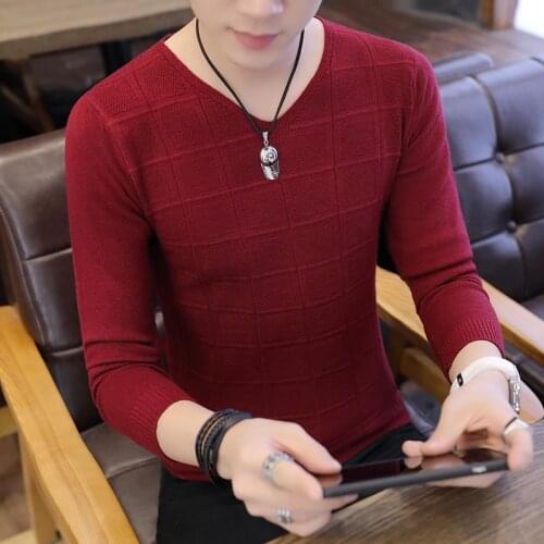 Sweater Men New Mens V-neck Sweater Casual Thin Pullovers Thin Wool Men Thin Knitted Sweater Men Long Sleeve White Red Sweater