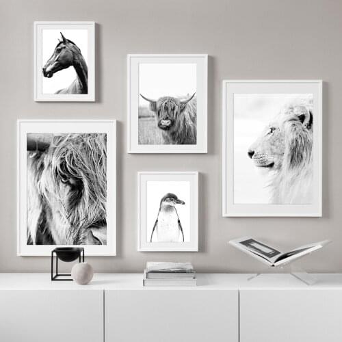 Tiger Giraffe Lion Black White Animal Wall Art Canvas Painting Nordic Posters And Prints Wall Pictures For Living Room Decor