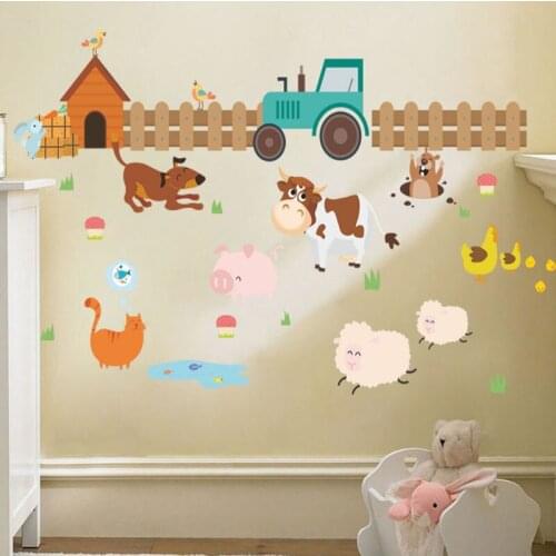 Hardworking farm dog cat sheep cow wall stickers for kids rooms home decor cartoon animals wall decals art pvc posters diy mural